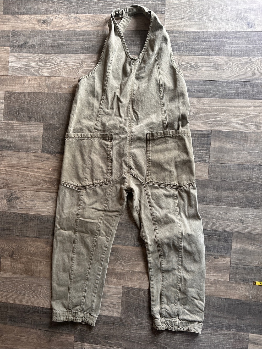 We The Free Olive Utility Halter Romper with Front Patch Pockets